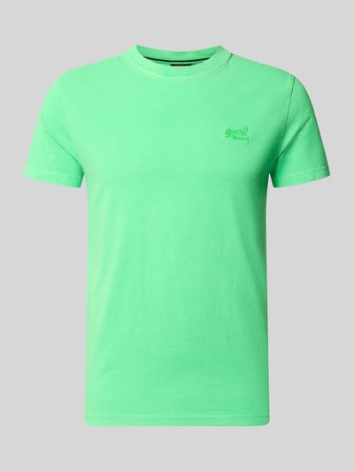 Produktfoto, T-shirt mit ronde hals en labelstitching van Superdry in helder groen, slim fit van puur katoen, ruglengte maat M 66 cm