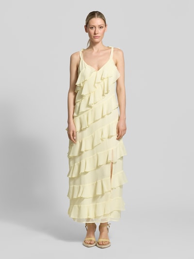 VILA Midikleid mit Volants Modell 'LUNA' Hellgelb 4