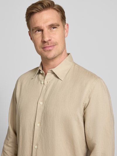 Selected Homme Regular Fit Freizeithemd aus Leinen-Baumwoll-Mix Modell 'CLAY LINENBLEND' Sand 3