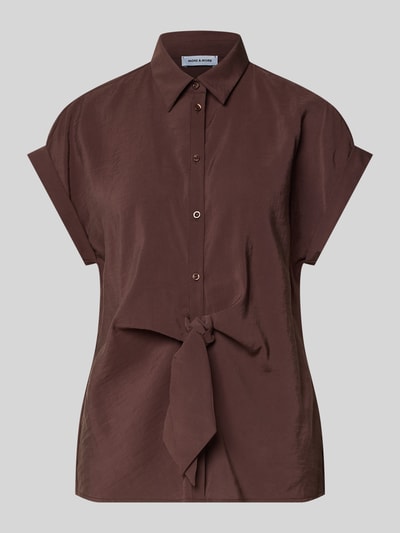 Produktfoto, Bluse im kurzärmeligem Design von More & More, damens overhemdblouse van modalmix, getailleerd met overhemdkraag, sierstrik, knoopsluiting, ruglengte maat 36 64 cm