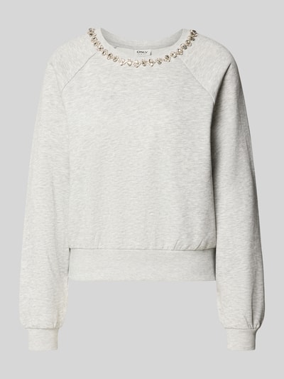 ONLY Sweatshirt mit Strassbesatz Modell 'ONLJETT' Hellgrau Melange 1