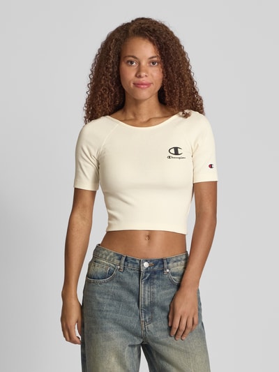 CHAMPION Fitted Fit Crop Shirt mit Label-Stitching Ecru 4