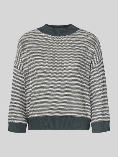 OPUS Sweter z dzianiny z prążkowanymi wykończeniami model ‘Peipina’ Petrol 2