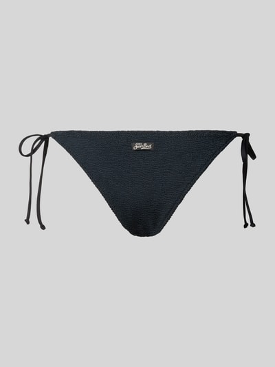 Produktfoto, Bikini-Hose mit Strukturmuster Modell 'Virgo' von MC2 Saint Barth, ciemny granat, elastyczny materiał, ozdobne wiązania, fakturowana powierzchnia