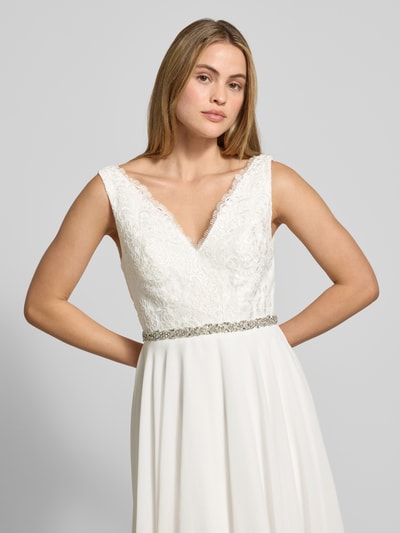 Mascara Brautkleid mit floraler Spitze und Ziersteinen Ecru 3