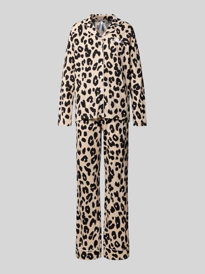 LOUIS & LOUISA Relaxed fit pyjama met reverskraag, model 'Schmusekatze' Zwart - 1