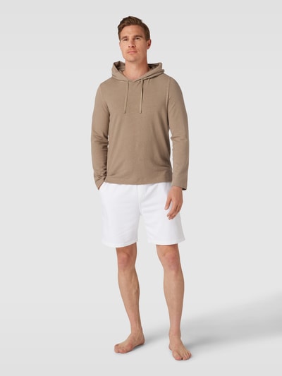 Hanro Hoodie met linnen in effen design Kaki - 1