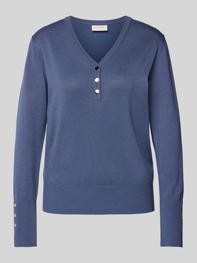 FREE/QUENT Gebreide pullover met V-hals, model 'Katie' Blauw - 2