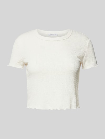 Guess Cropped T-Shirt in unifarbenem Design Offwhite 2