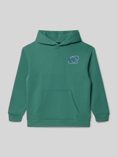 Produktfoto, Oversized Hoodie met logo- en motiefprint model 'Salt Water' van Quiksilver, katoenmix, kangoeroezak, elastische boorden, groen