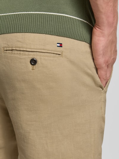 Tommy Hilfiger Spodnie lniane o kroju regular fit z wyhaftowanym logo model 'Denton' Beżowy 3