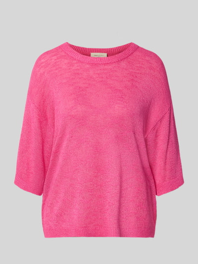Produktfoto, Relaxed Fit Pullover aus Viskose-Mix Modell 'Vicki' van FREE/QUENT, felroze, gebreide look, semi-transparant, 1/2-mouwen, ronde hals