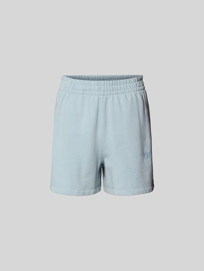 Produktfoto, Regular Fit Shorts mit Logo-Stitching von Anine Bing aus reiner Baumwolle in hellem Blau, elastischer Bund, Eingrifftaschen.