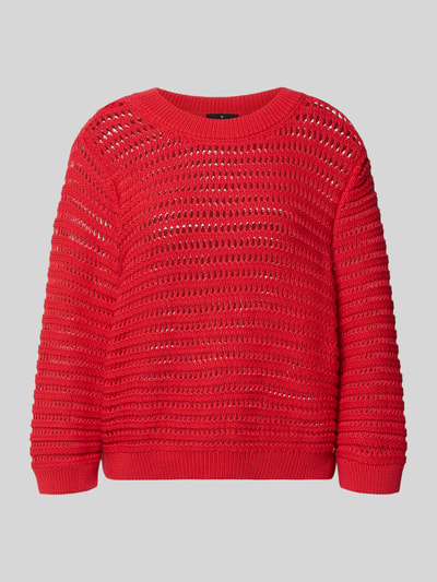 Produktfoto, Oversized Pullover in semitransparentem Design Modell 'Ajour' von monari in Rot, Strick-Optik aus Reine Baumwolle, Oversized-Fit, Damen, Rückenlänge 54 cm, Ärmellänge 49 cm
