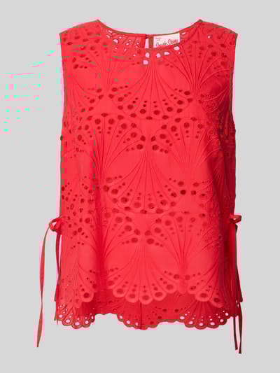 Oui Regular Fit Blusentop mit Lochstickerei Rot 2