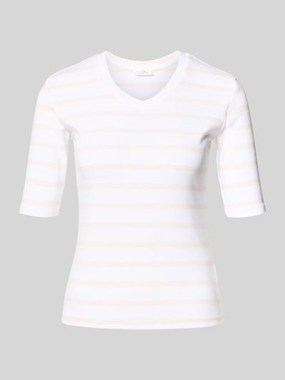 Productfoto, T-shirt met streepmotief en V-hals van Christian Berg Woman, mix van katoen en elastaan, regular fit, dames