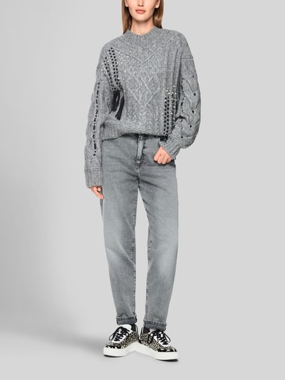 Marc Cain Pullover aus Wolle-Alpaka-Mix mit Perlenfransen Mittelgrau 1