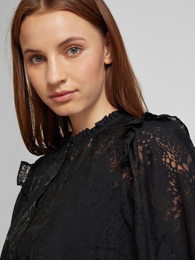 ICHI Regular fit blouse met gehaakt kant, model 'YARROW' Zwart - 3