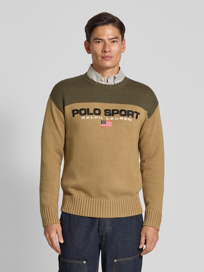 Polo Ralph Lauren Strickpullover mit Label-Stitching und Rundhalsausschnitt Khaki 4