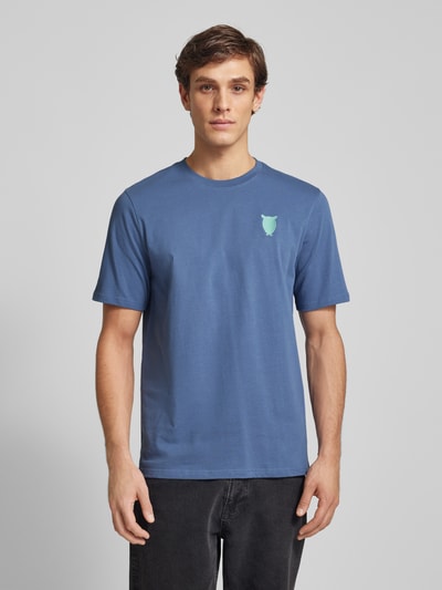 Knowledge Cotton Apparel T-shirt z bawełny ekologicznej z nadrukiem z logo Szaroniebieski 4