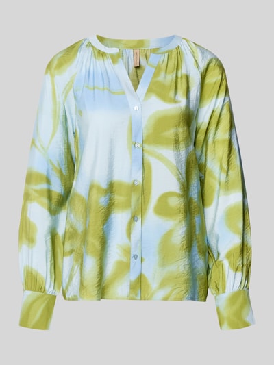 Productfoto, Regular Fit Bluse met V-hals model 'CATE 2' van Soyaconcept, viscosemix, blauw-groene print, lengte 64 cm, mouwlengte 73 cm.