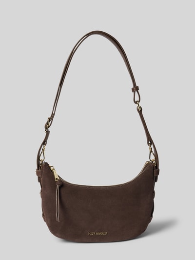 Produktfoto, Shoulder Bag aus reinem Kalbsleder Modell 'Lifetime Sister' von Hey Marly in Braun, abnehmbarer Schulterriemen, glatte Textur, Hauptfach mit Reißverschluss, Größe 26x18x7 cm, Riemenlänge 86 cm