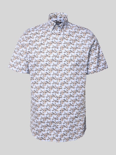 Produktfoto, Slim Fit Freizeithemd mit Button-Down-Kragen von bugatti, bawełna, krój slim fit, wzór na całej powierzchni, długość tyłu w rozmiarze M: 76 cm, szerokość ramion w rozmiarze M: 46 cm, długość rękawów w rozmiarze M: 24 cm