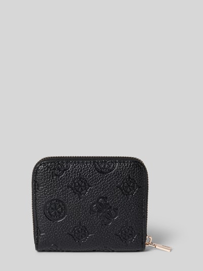 Produktfoto, zwarte Portemonnee met Labelapplicatie Model 'CRESIDIA II' van Guess met logomotief, hoofvak met rits, damesaccessoire