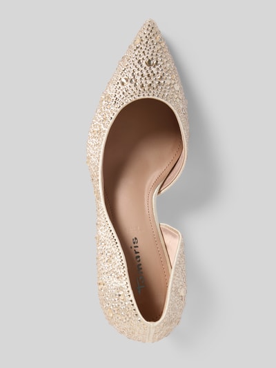 Produktfoto, Pumps mit Strasssteinbesatz von Tamaris in glänzender Optik, spitze Schuhspitze, Kitten-Heel-Absatzform, Schlupf/offen, strukturierte Sohle