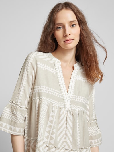 Vero Moda Knielange tuniekjurk met all-over motief, model 'DICTHE' Taupe - 3