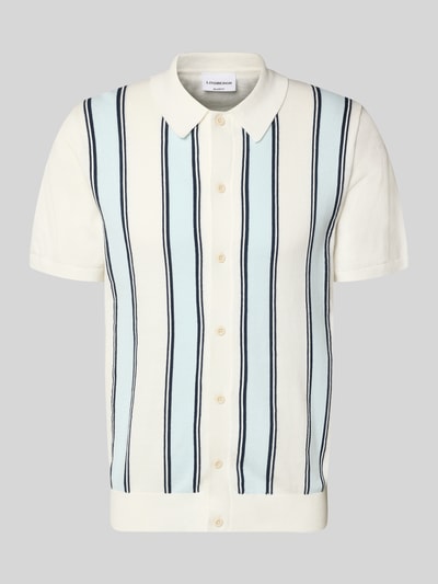 Productfoto, Polo-Cardigan met 1/2-mouw van Lindbergh in crèmekleur met blauwe en zwarte strepen, katoen, regular fit, knoopsluiting