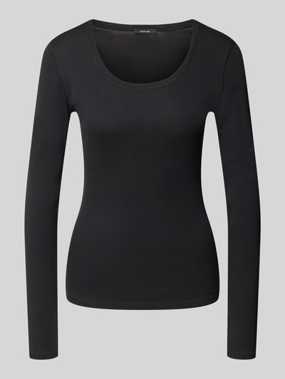 OPUS Slim fit shirt met lange mouwen van mix van katoen en modal model 'Sorana' Zwart - 1