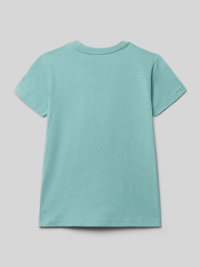 Produktfoto, T-Shirt mit Rundhalsausschnitt und Motiv-Print von Blue Seven, bawełna, prosty krój, kolor jasnoniebieski, długość tyłu w rozmiarze 116: 46 cm