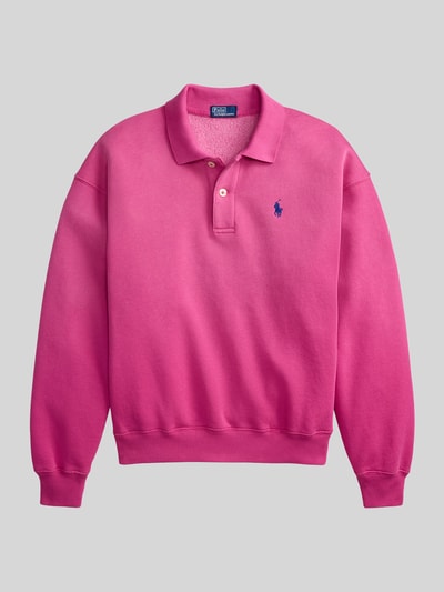 Produktfoto, Regular Fit Sweatshirt aus Baumwoll-Mix von Polo Ralph Lauren in Pink, unifarben, langarm, Polokragen, Logo-Stitching, Sweat-Material