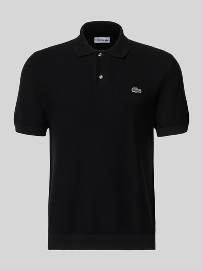 Produktfoto, Regular Fit Poloshirt aus reiner Baumwolle von Lacoste, czarny, jednolity kolor, logo, kołnierz polo, krój regular fit, krótki rękaw, ściągacze, dzianina poprzeczna