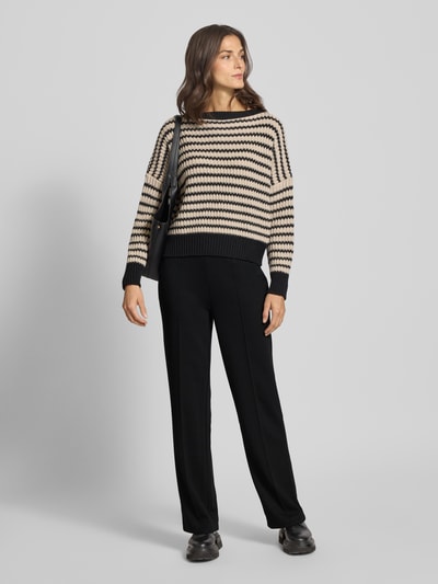 monari Spodnie materiałowe z elastycznym paskiem z logo Czarny 1