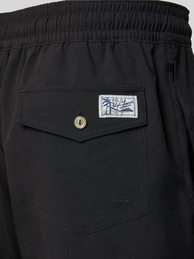 Produktfoto, Badehose mit Mesh-Einsatz von Polo Ralph Lauren Underwear in Schwarz, Label Patch, Logo-Stitching, elastischer Bund, Gesäßtasche mit Knopf