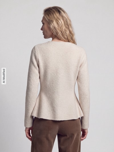 VERO MODA Kardigan rozpinany z dół w zygzaki z baskinka Piaskowy 5