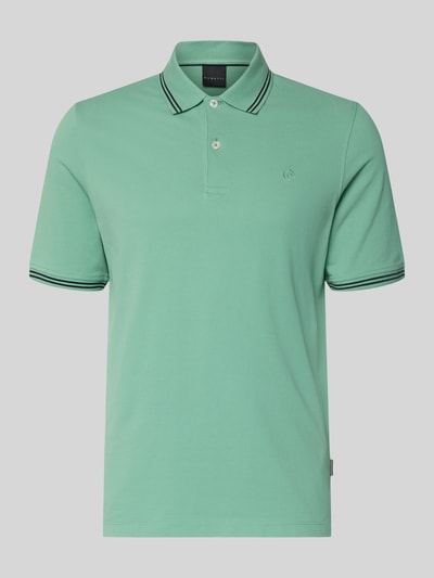 Produktfoto, Regular Fit Poloshirt mit Logo-Stitching von bugatti in Mintgrün, reine Baumwolle, kurzer Kragen, Knopfleiste, Label-Detail