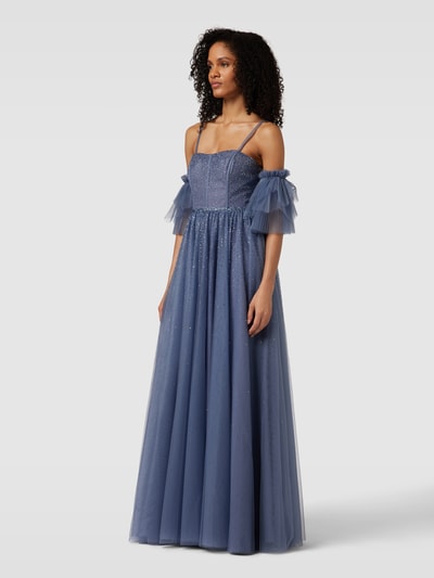 Luxuar Abendkleid mit Ziersteinbesatz Rauchblau 1