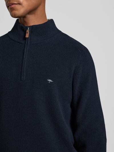 Fynch-Hatton Gebreide pullover met schipperskraag en labelstitching Marineblauw - 3