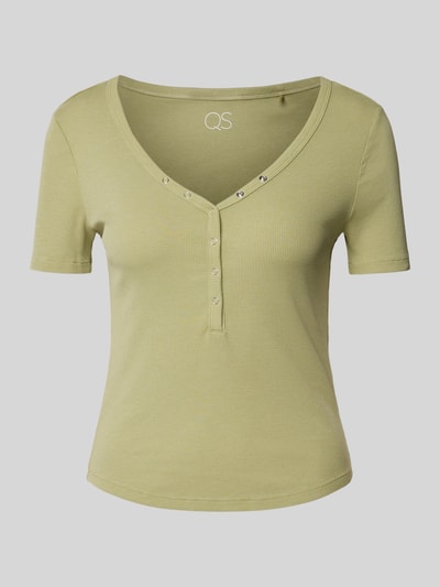 QS T-Shirt mit V-Ausschnitt Modell 'Serafino' Oliv 2