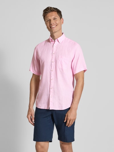 Fynch-Hatton Regular fit vrijetijdsoverhemd van een mix van linnen en katoen Roze - 4