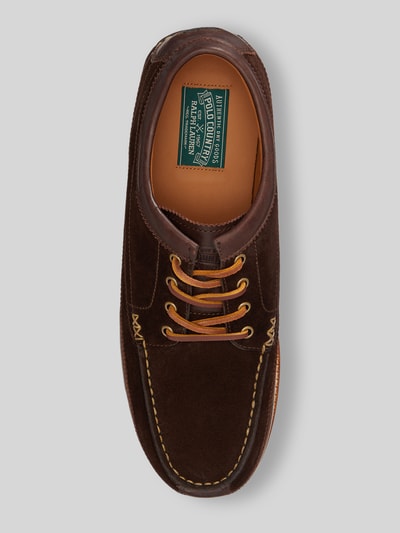 Produktfoto, Schnürschuhe aus echtem Rindsleder Modell 'RANGER WB' von Polo Ralph Lauren in Melange-Optik, abgerundete Spitze, Glattleder, Label-Detail, flacher Absatz, Schnürung, leicht profilierte Sohle.