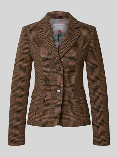 Produktfoto, Blazer mit Reverskragen und Pattentaschen von White Label, braunes Karomuster, zwei Knöpfe, Material-Mix mit Lanawolle-Anteil