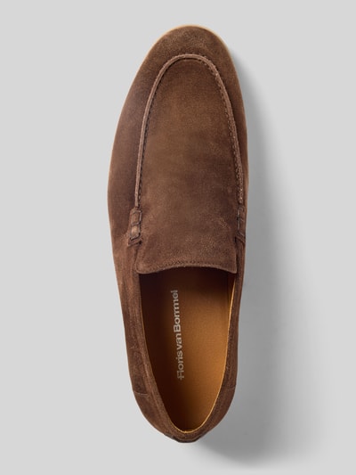Productfoto, Loafers uit echt leer model 'De Oister' van Floris Van Bommel, heren, afgeronde pasvorm, velourslook, hakhoogte maat 44: 3 cm, schachthoogte maat 44: 8 cm, schachtbreedte maat 44: 12 cm, bruin, zachte textuur, ovale vorm