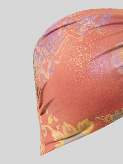 Produktfoto, Bikini-Oberteil mit Neckholder Modell 'MEDALLION SHIMMER SHIRRED' von Lauren Ralph Lauren, Optik:Allover-Muster, Logo-Prägung, Hakenverschluss, glatte Textur, orange und gelbe Farbtöne