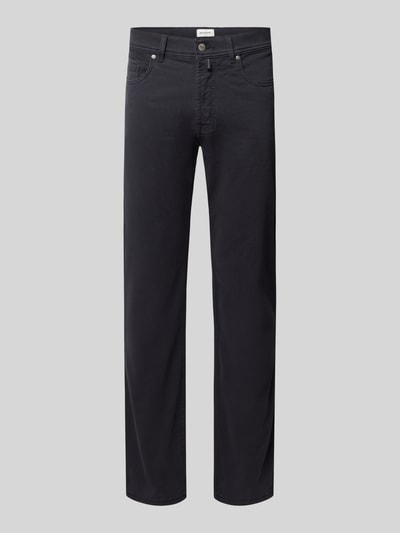 Produktfoto, schwarze Straight Fit Hose mit Eingrifftaschen Modell 'Laval' von Pierre Cardin aus Baumwoll-Elasthan-Mix, glatte Oberfläche