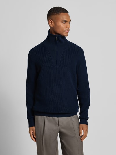 bugatti Schipperstrui van wolmix met labeldetail Marineblauw - 4