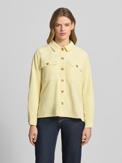 PIECES regular fit cordblouse met borstklepzakken model 'EFFI' Lichtgeel - 4